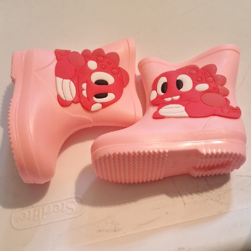 Kids Pink Dinosaur Rain Boots